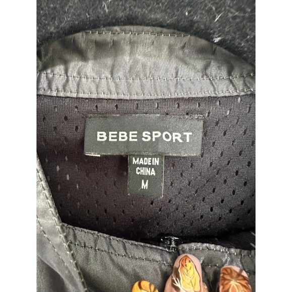 Bebe Sport Y2K Shiny Metal Black Side Arm Rouching Zip Up Motorcycle Jacket M - Picture 7 of 8